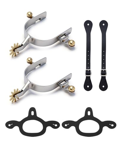 Lifella 2 Pcs Spurs for Cowboy Boots & 2 Pcs Spurs Belt and Tie Down Straps, Stainless Steel Western Cowboy Spurs with Rotatable Gear, Equestrian Men Women Horse Spurs Riding Accessories