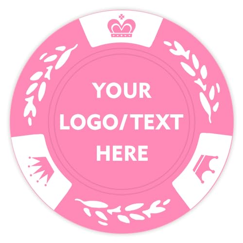 MARRILYTON 100PCS Personalized Game Chips, Put Your Logo and Text on Chips, Custom Plastic Tokens for Party, Bar, Golf Ball Markers, Business Cards (Pink)