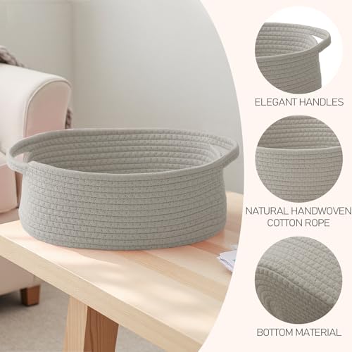 Image of JMvicyroam Small Woven Basket, Empty Gift Basket, Grey /1 Pack | Small Gift Basket, Cotton Rope, 12 x 8 x 36 in, Handles, Includes Ribbon and Bag, Birthday Gift Basket