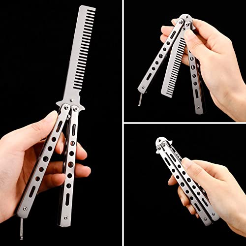 2 Pieces Butterfly Combs Stainless Steel Folding Training Practice Combs Hair Styling Tools For Sport Outdoor Use (Black, Silver) #TOP3