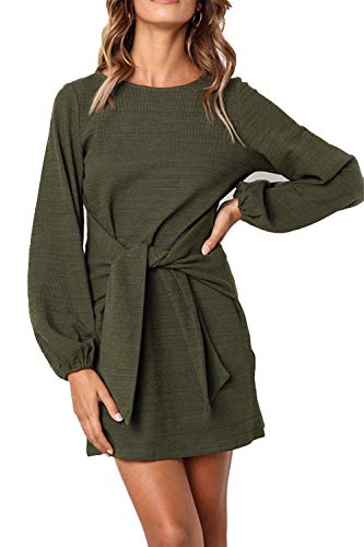 L'ASHER Womenâ€™s Long Sleeve Tie Waist Sweater Mini Dress Casual Elegant Party Bodycon Pencil Dresses (Green, X-Large)