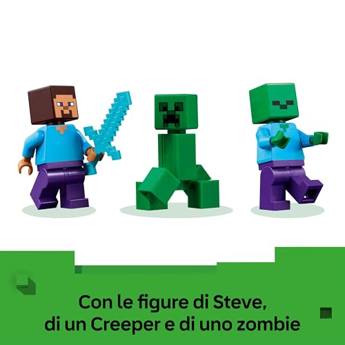 Minecraft Casa nella Giungla Esplosiva - Giocattolo Interattivo con Modello di Barca, Figure di Steve, Creeper e Zombie, Funzione TNT - Regalo per Gamer, Bambini e Bambine da 8 Anni in su - 21275 - Lego - Immagine 5