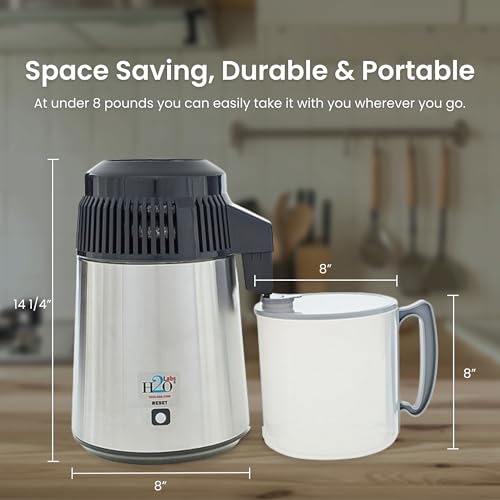 H2o Labs Best-in-Class Model 100SS Stainless Steel 1-Gallon Countertop Home Water Distiller with Break-Resistant Food-Safe Polypropylene Carafe and Most Effective VOC Removal