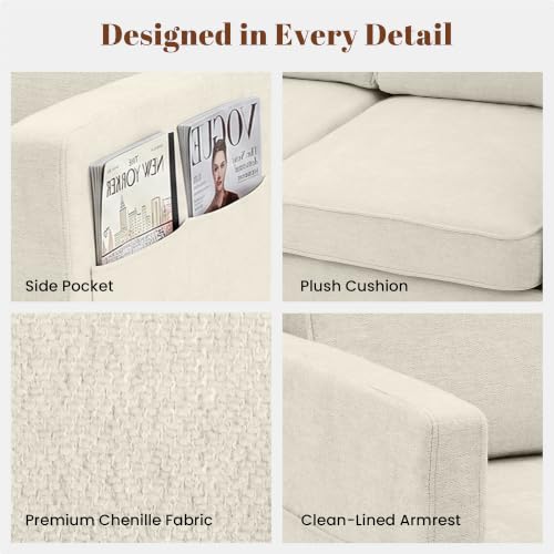 Image of 56 inch Loveseat Sofa, Mid Century Modern 2 Seater Chenille Love Seat Couch