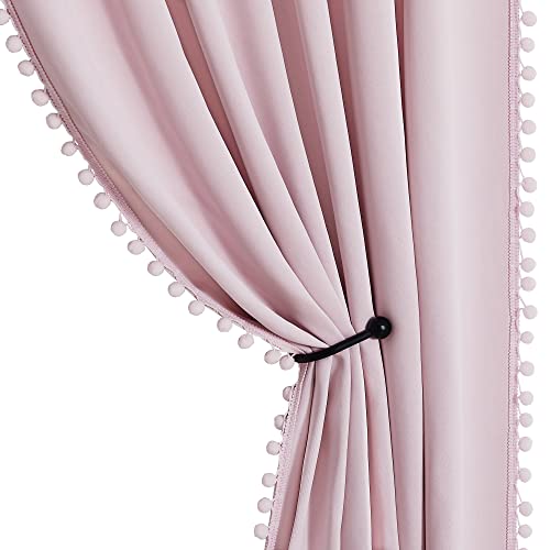StangH Pink Blackout Curtains for Nursery Girls Room, Thermal Insulated Pompom Room Darkening Curtain Drapes for Babies, Short Cute Curtains for Kitchen/Small Window, W52 x L63, 2 Panels by StangH - Used condition - US$20.30