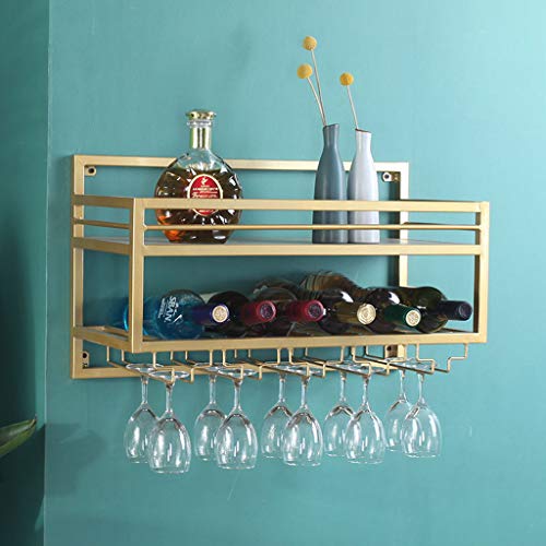 Wijnrek met glashouder, wandmontage, goud, metaal, hangend, wijnhouder en wijnfleshouder, hangende wijnglashouder… - Afbeelding 4