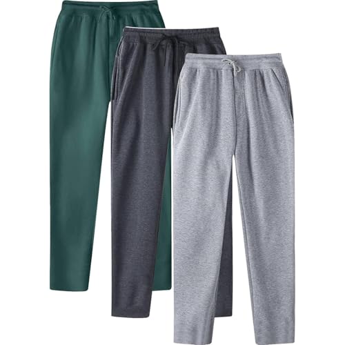 Mens Sweatpants Wide Leg Elastic Waist 3 Pack Sweatpants Fleece Open Bottom Drawstring Athletic Joggers Sweat Pants2