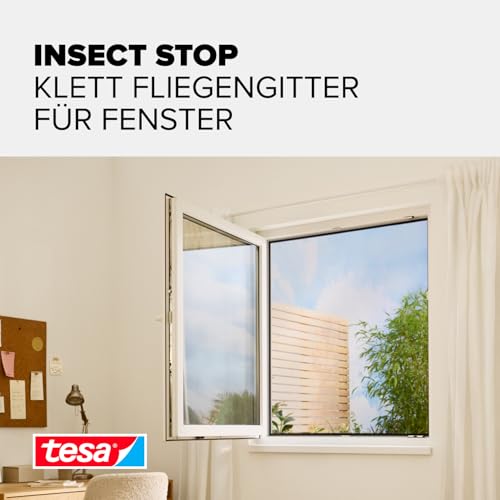 tesa Insect Stop Standard Fliegengitter für Fenster - Insektenschutz zuschneidbar - Mückenschutz ohne Bohren - 1 x Fliegen Netz - 130 cm x 150 cm - Anthrazit