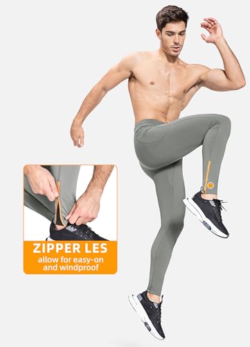 Image of baleaf Men's Winter Running Tights Thermal Cycling Pants Water Resistant Fleece Leggings Zipper Pockets Cold Weather Gear