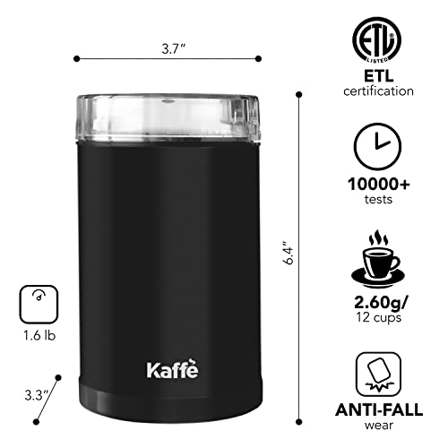 Kaffe Coffee Grinder Electric - Spice Grinder W/Cleaning Brush, Easy On/Off - Perfect For Espresso, Herbs, Spices, Nuts, Grain - 3.5Oz / 14 Cup (Matte Black) #TOP6