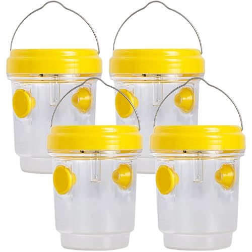 KYEQATY Wasp Trap 4PCS Plastic Yellow Jacket Trap Portable Bee Killer with Hanging Handle Reusable Wasp Traps Outdoor Hanging for Garden Lawn Camping