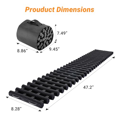 Yivikpe TT01 2Pc 47.2 Inch L Traction Tracks Mats Tpr Tire Recovery Track Pad Roll Car Vehicle Tyre Traction Boards Tire Ladder Track Grabber Auto Emergency Traction Aid W/Bag thumb #1