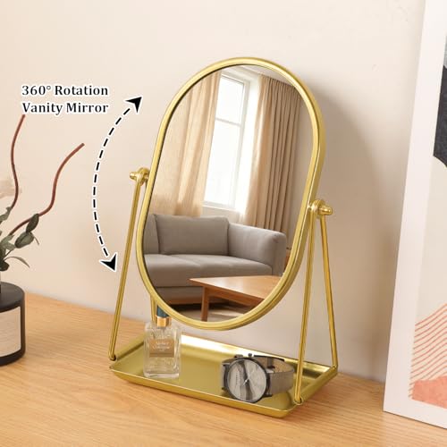 Espejo de Mesa Ovalado Dorado con Almacenamiento y Rotación 360° miniatura 2