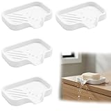 4 Stück, Seifenschalen aus Silikon, Seifenablage Waschbecken, Seifenschale mit Ablauf, Weiße...