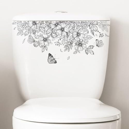 Aufkleber für WC-Sitz, Motiv: Pflanzenblätter, Blumen, selbstklebend, abnehmbar, wasserdicht, Aufkleber für Badezimmer, Spülkasten, Dekoration, WC-Deckel und Zubehör (35,6 x 15,2 cm)