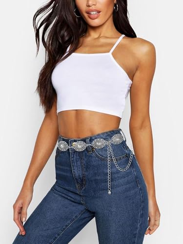 Image of FIORETTO Western Waist Chain Belt Metal Concho Belt for Women Cowgirl Cowboy Boho Country Belt for Dress Jean