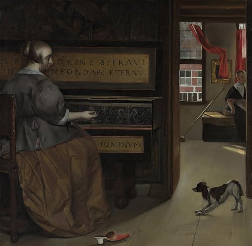 Cuadro en lienzo para salón Signora Alla Virginala de Gabriel Metsu, decoración 60x90cm