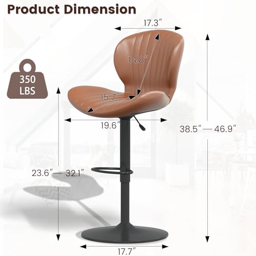 Image of Waleaf Modern Adjustable Bar Stools Set of 2, Faux Leather Upholstered Swivel Counter Stools, Counter Height Bar Stool with Large Base, Easy 5 Minute Assembly for Kitchen Island
