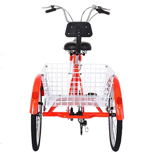 Fewear Adult Tricycle with Backrest 1/7 Speed Three Wheel Cruiser Bike 24 inch Wheels, Cargo Basket for Seniors, Women, Men, from US (Red) - Thumbnail 5