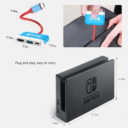 RREAKA Switch Dock for Nintendo Switch OLED, 3 in 1 Switch TV Adapter with 4K HDMI, USB 3.0 Port, Type C 100W Charging, Portable Switch Docking Station Travel, for Samsung Dex S24, MacBook