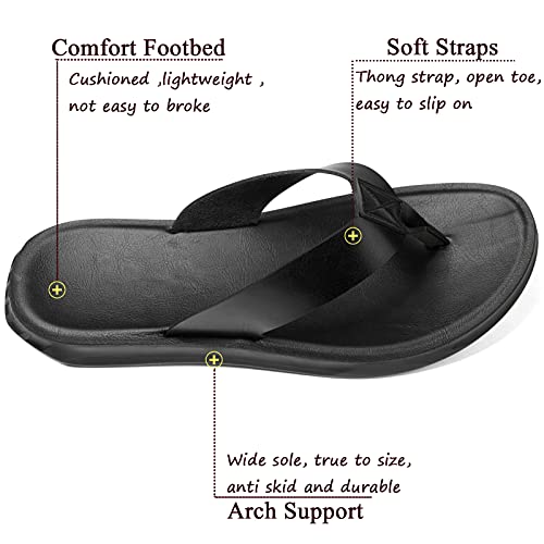 Dc Dumpecci Sandals For Mens Leather Flip Flops Soft Comfortable Beach Pool Summer Shoes(Black 44) #TOP1