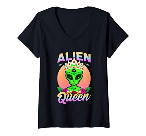 Mujer Cute & Funny Alien Queen Space Exploration Camiseta Cuello V