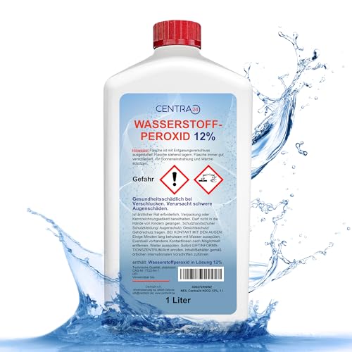 Centra24 Wasserstoffperoxid 12%, 1 Liter, Immer Frisch, technisch, Oxydator im Teich, Aquarium, Reinigung, Bleichen, Beizen, stabilisiert