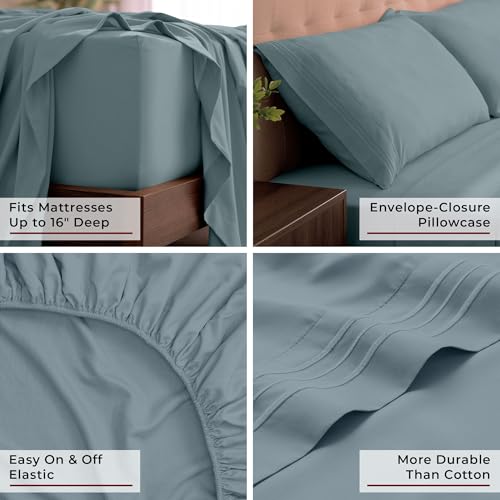 Mellanni King Sheets Set - 4 PC Iconic Collection Bedding - Hotel Luxury, Extra Soft, Cooling Bed Sheets - Wrinkle, Fade, Stain Resistant (King, Spa Blue) - Image 6