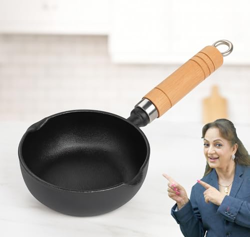 Image of PANCA Cast Iron Tadka Pan | 4 Inch Pre-Seasoned Tempering Pan for Dal & Spices | Gas & Stove-Friendly, 450g Heavy Duty Vaghar /Chounk Pan | 100% Toxin-Free Naturally (Round)