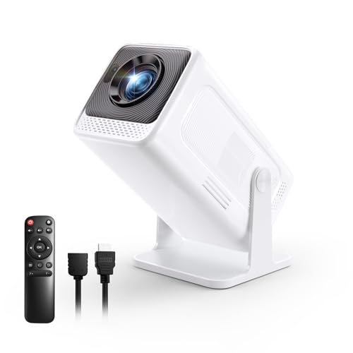 Mini portable projector with WiFi connectivity, remote control, and cables, showcasing high-tech features for enhancing daily life.