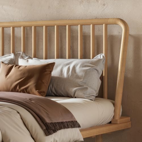 Image of Bellemave Queen Bamboo Bed Frame with Slatted Slanted Headboard,Natural