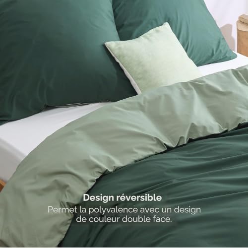 Parure réversible 2 taies d'oreiller 80x80 cm en pur coton noble