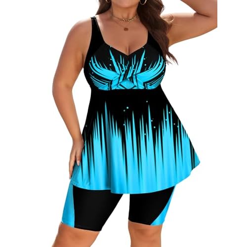 Arolina Plus Size Swimsuit for Women Two Piece Modest Tankini Full Coverage Tummy Control Bathing Suits with Shorts Blue 26 Plus