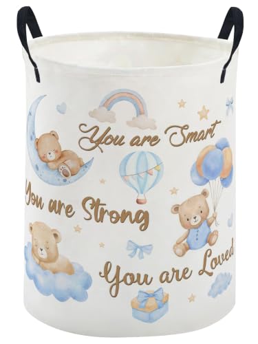 Image of ESSME Kids Laundry Basket,Bear Hamper Collapsible Canvas Waterproof Storage Bin for Boys, Cute Hamper,Gift Baskets(Bear)