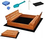 Sandkasten aus Holz mit Deckel Sand Kasten mit Sitzbank & Abdeckung für Kinder