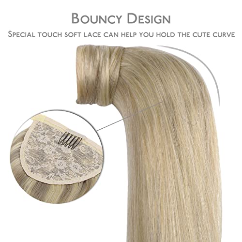 Wennalife Ponytail Hair Extension, 14 Inch 80G Light Blonde Highlighted Golden Blonde Ponytail Extension Human Hair Clip In Wrap Around Remy Human Hair Extension Hairpieces #TOP2