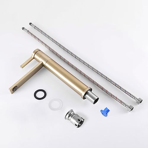 SHANFO Waschtischarmatur Gold, Wasserhahn Bad Hoch mit 360°Drehbar Auslauf, Bad Waschbecken Armatur, Mischbatterie für Aufsatzwaschbecken, Gold Gebürstet