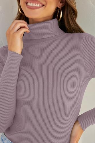 Image of ZESICA Women's Turtleneck Long Sleeve Shirts 2026 Spring Trendy Tops Slim Fitted Ribbed Knit Basic Casual Sweater