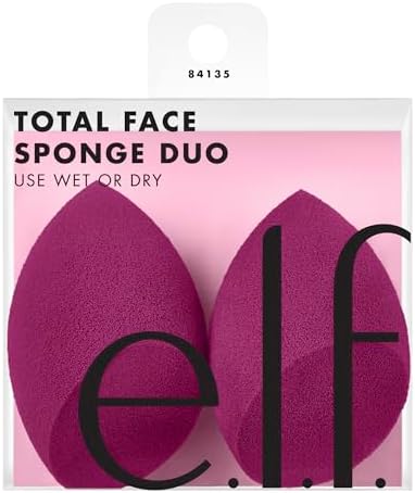 e.l.f. Total Face Sponge Duo, Plush, Multi-Sided & Latex-Free Makeup Sponges For Easy Blending Of Concealer, Highlighter & more, Vegan & Cruelty-Free