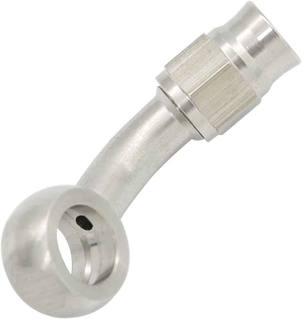 Stainless Steel 45 Degree Brake Hose End Fitting Banjo Eye Hole Diameter 11.2mm (7/16) to AN3 PTFE Brake Hose Line With Brass Olive