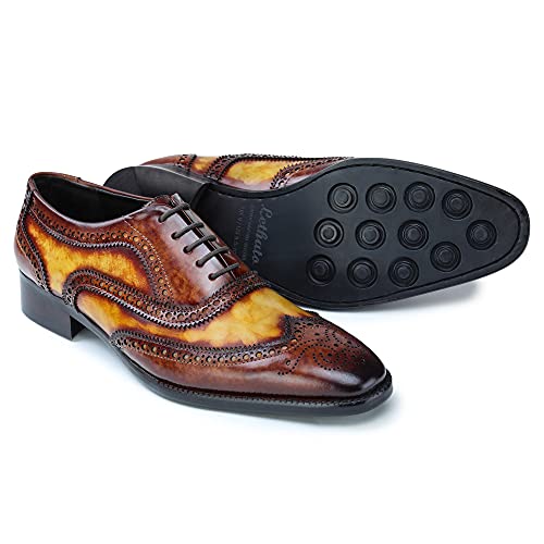 Image of Lethato Wingtip Brogue Oxford Handcrafted Men's Genuine Leather Lace up Dress Shoes