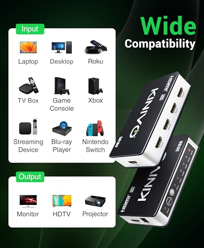 Image of KINIVO 501BN 4K HDMI Switch with IR Wireless Remote (5 Port, 4K 30Hz, Auto-Switching)