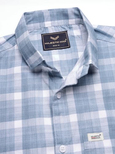 Image of Majestic Man Men's Slim Fit Premium Pure Cotton Plaid Check Half Sleeve Casual Shirt