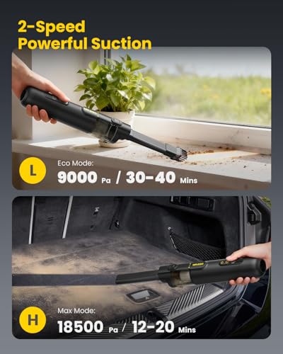 Image of Mr.ego Handheld Car Vacuum Portable Cordless, 4-in-1 Mini Vacuum with 18500Pa Strong Suction, Desk Vacuum Cleaner and Air Duster with Green LED Light for Small Jobs, Car, Home, Keyboards (Black)