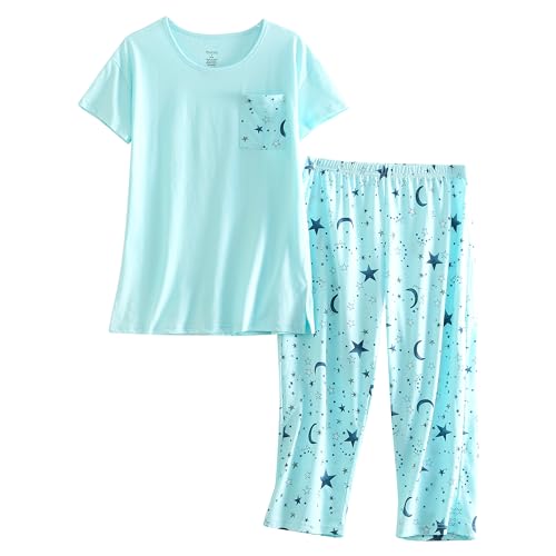 Image of PNAEONG Women Pajama Set Sleepwear Tops with Capri Pants Casual and Fun Prints Pajama Sets