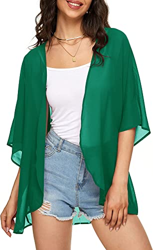 Image of Indian Trendy Women's Solid Puff Sleeve Kimono Cardigan Loose Cover Up Casual Blouse Top Chiffon