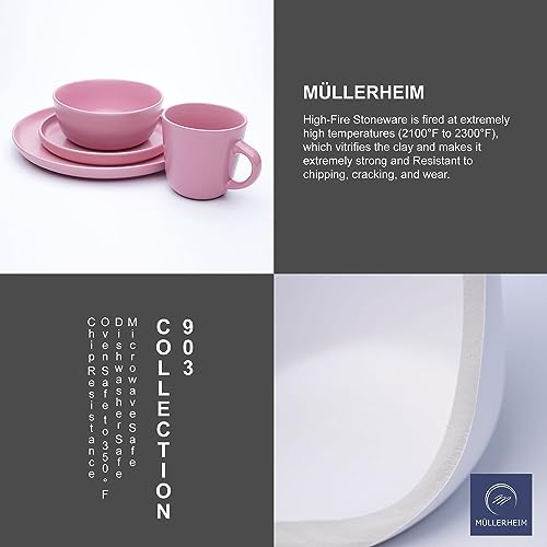 Müllerheim 903 Minimalist Collection 16-Piece Contemporary Ceramic Stoneware Dinnerware Sets For 4, Matte Pink Plates And Bowls Sets, Dinner Plates Set, Salad Dish Set, Bowls, Cup #TOP3