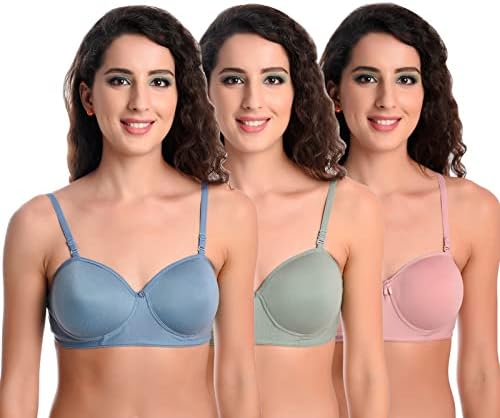 Underbukse Women's Half Cup Padded Lightly Padded Wire Free Hosiery Bra Pack of 3