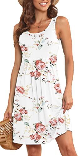 Image of Akihoo Women Summer Casual Sleeveless Midi Plain Pleated Tank Vest Dresses