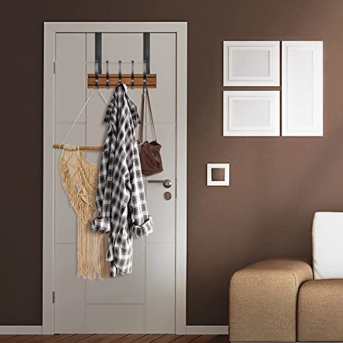 Weweow Over The Door Hooks, 2 Pack Rubber Wood Door Hanger Hook With 5 Adjustable Hooks For Hanging Clothes, Bathroom Over The Door Towel Rack, Heavy Duty Wall Mounted Coat Rack, No Drilling #TOP3